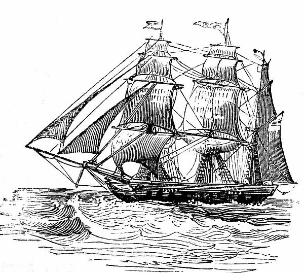 A barque sailing vessel, 1850