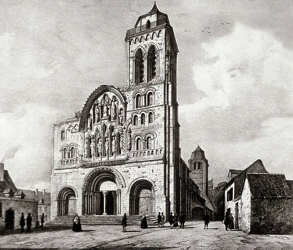 The Basilica of Saint Mary Magdalene in Vezelay, c.1830 (engraving)