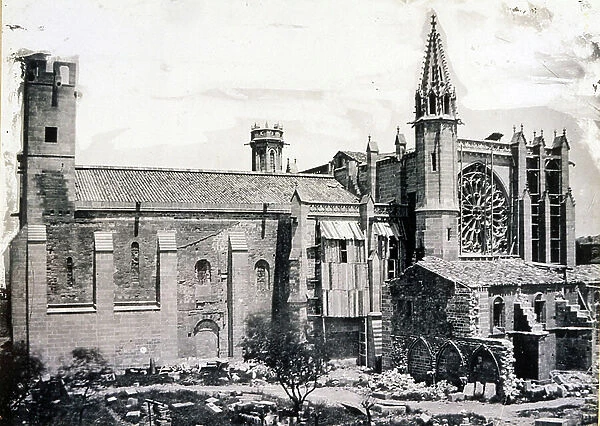 Basilica of Saint Nazaire (Saint Nazaire) in 1860 (b / w photo)