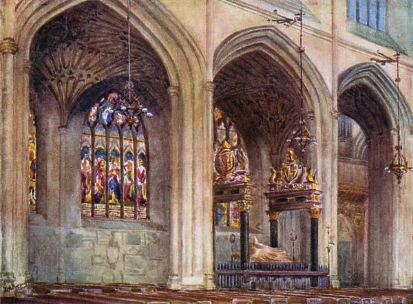Bath Abbey, Tomb of Bishop Montague (colour litho)