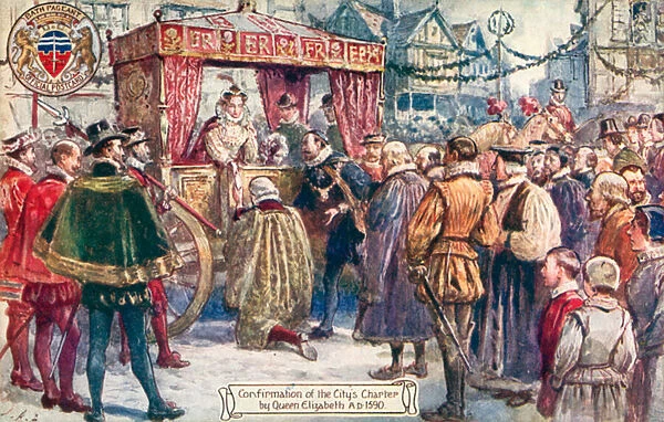 Bath Pageant, Confirmation of the Citys Charter by Queen Elizabeth I, AD 1590 (colour litho)