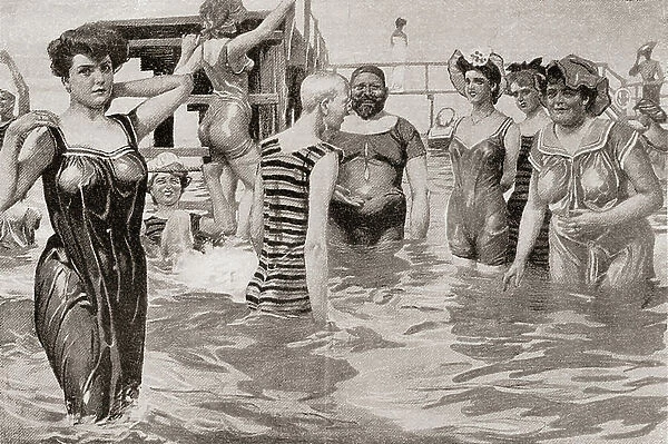 Bathing acquaintances in the 19th century. From Illustrierte Sittengeschichte vom Mittelalter bis zur Gegenwart by Eduard Fuchs, published 1909