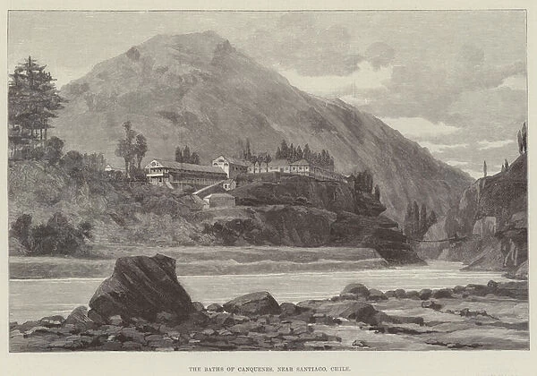 The Baths of Canquenes, near Santiago, Chile (engraving)