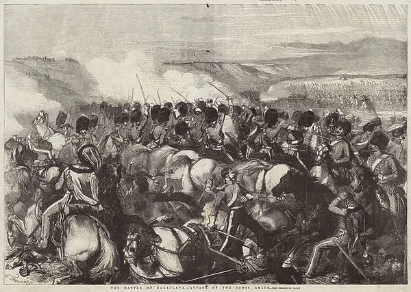The Battle of Balaclava, Attack of the Scots Greys (engraving)