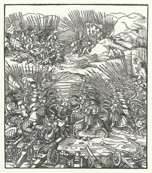 Battle between the French and Venetian armies during the War of the League of Cambrai, 1509 (engraving)