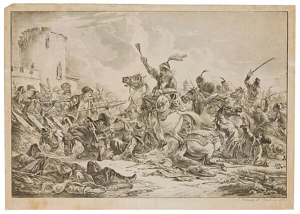 Battle between the Georgians and the Mountain Tribes, 1826 (lithograph)
