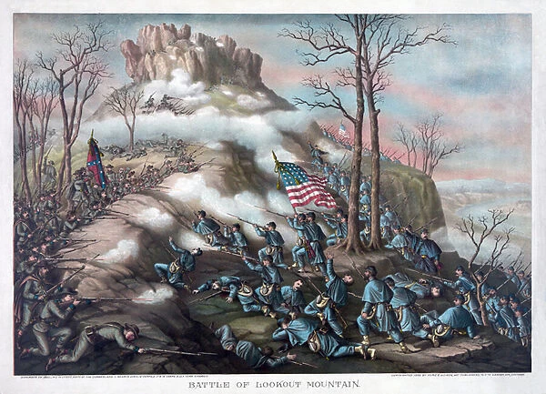 Battle of Lookout Mountain, pub. Kurz & Allison, 1889 (colour litho)