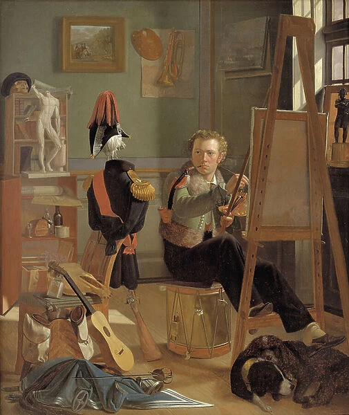 The Battle Painter Jorgen Sonne in his Studio, c.1826 (oil on canvas)
