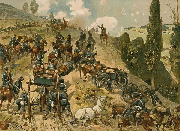 Battle of Spicheren, Franco-Prussian War, 6 August 1870 (colour litho)