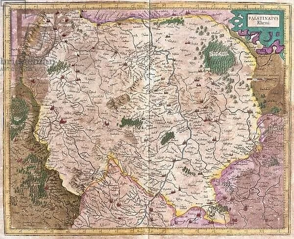 Bavarian region and the river Danube, Germany (engraving, 1596)