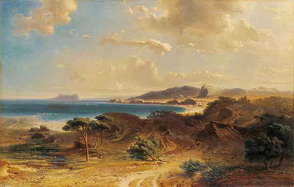 Beach at Estepona with a View of the Rock of Gibraltar - Bamberger, Fritz (Friedrich) (1814-1873) - 1855 - Oil on canvas - 73x112, 7 - Museo Carmen Thyssen, Malaga