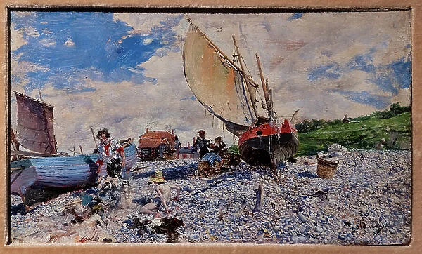 The Beach at Etretat, 1876 (oil on panel)