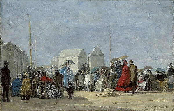 Beach Scene at Trouville; Scene de plage a Trouville, 1864 (oil on board)