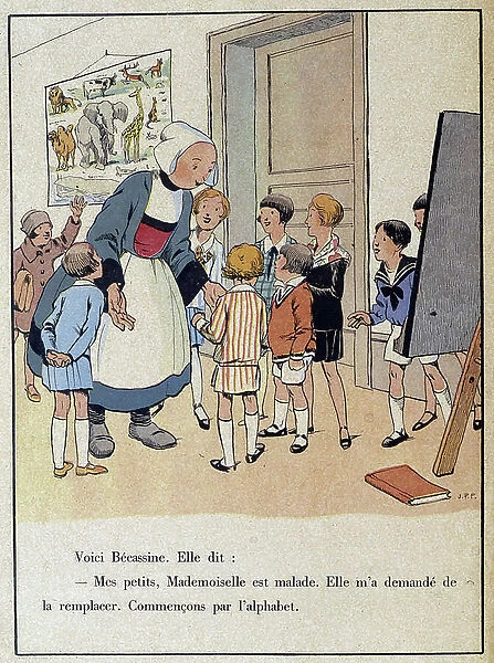 Becassine and his students. Drawing by Joseph Porphyre Pinchon (1871-1953). DR