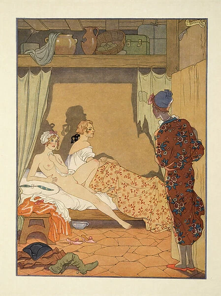 Bedroom Scene, illustration from Les Liaisons Dangereuses by Pierre Choderlos de Laclos (1741-1803) pub. 1934 (pochoir print)
