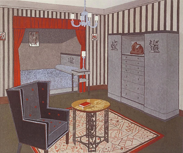 Bedroom for a young man, 1925 (colour litho)