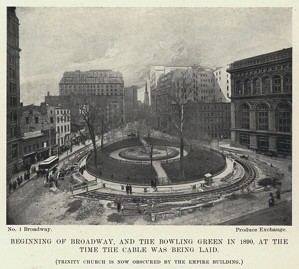 Beginning of Broadway, and the Bowling Green in 1890, at the Time the Cable was being laid (b  /  w photo)