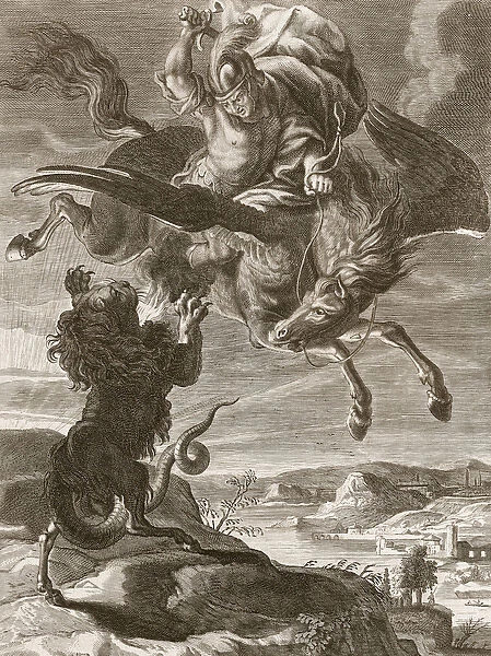 Bellerophon Fights the Chimaera, 1731 (engraving)