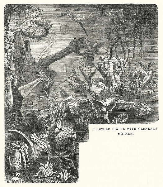 Beowulf fights with Grendels mother (engraving)