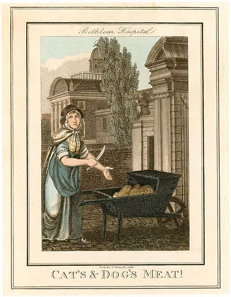 Bethlem Hospital. Cats and Dogs Meat (coloured engraving)