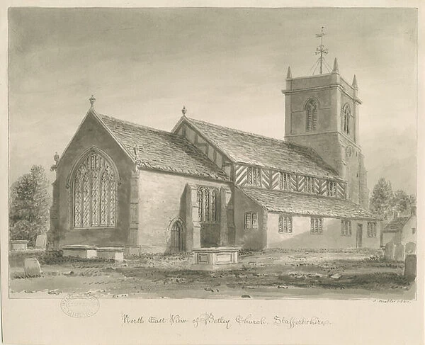 Betley Church: sepia drawing, 1840 (drawing)