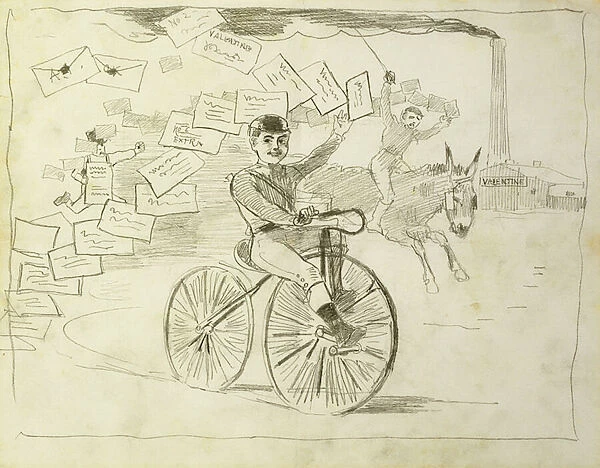 The Bicycle Messenger, (pencil on paper)