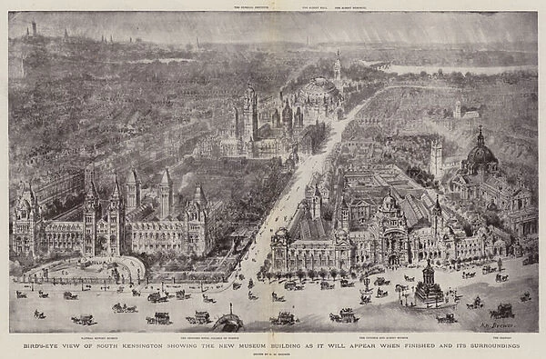 Bird s-Eye View of South Kensington showing the New Museum Building as it will appear when finished and its Surroundings (litho)