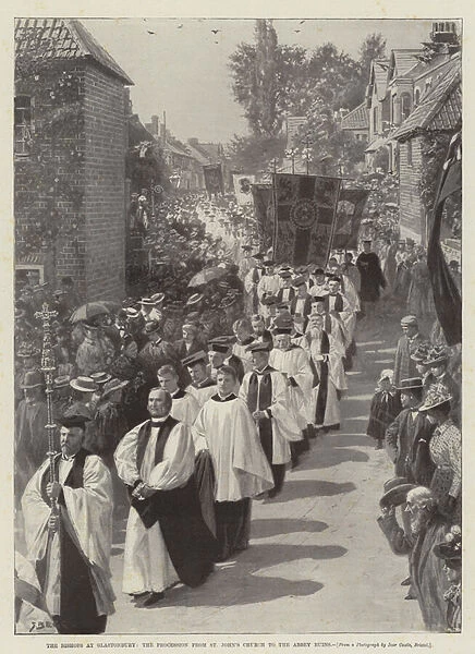 The Bishops at Glastonbury, the Procession from St Johns Church to the Abbey Ruins (litho)