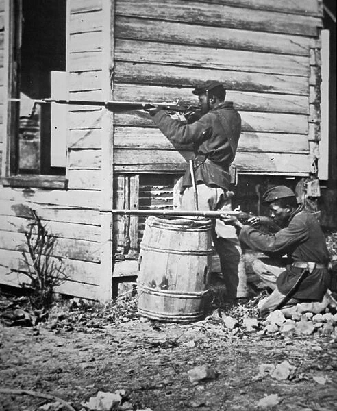 Black troops of the Union Army on picket duty in Virginia during the American Civil War (1861-65) 1864 (b  /  w photo)