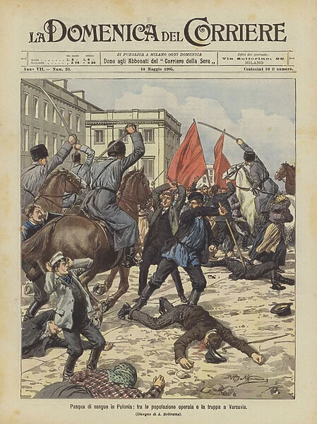 Bloody Easter in Poland, among the working population and the troops in Warsaw (colour litho)