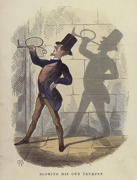 Blowing His Own Trumpet (coloured engraving)