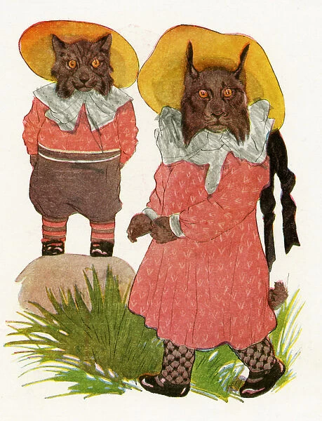 Bobcat and Canadian Lynx, 1913 (colour litho)
