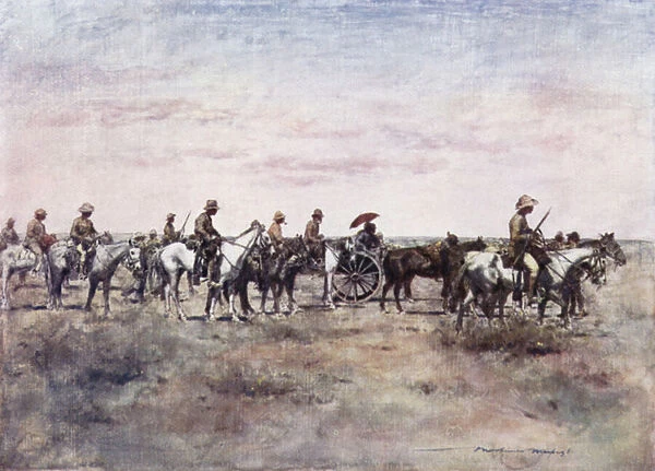Boer Prisoners on the way from Paardeberg (colour litho)