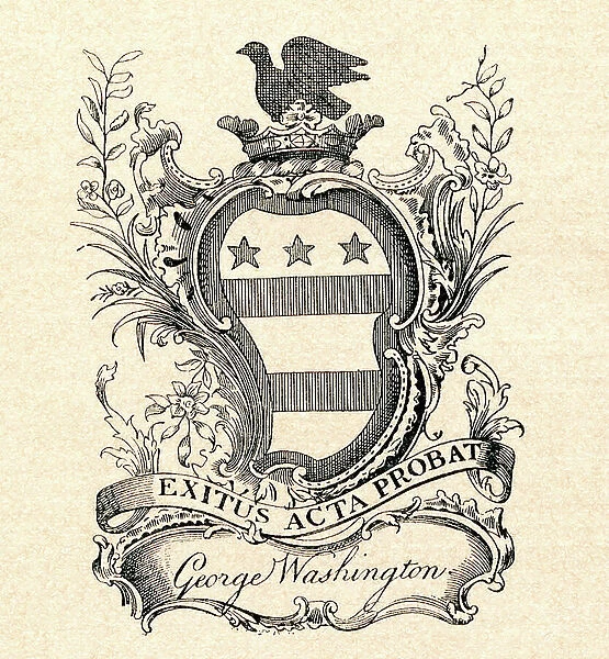 A bookplate aka Ex libris stamp from the library of George Washington, from Enciclopedia Ilustrada Segui, c.1900