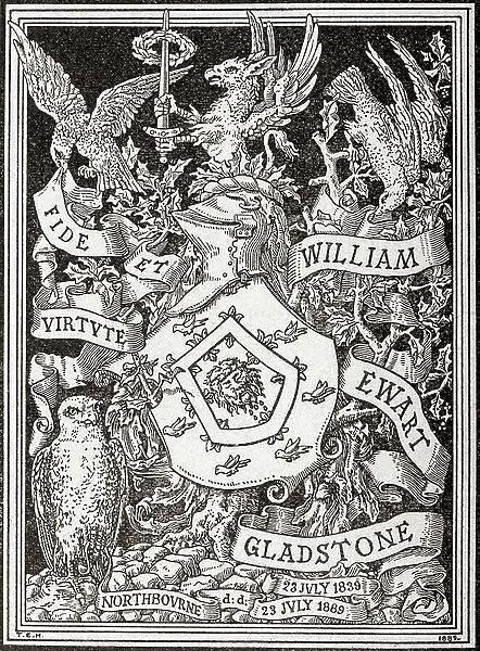A bookplate aka Ex libris stamp from the library of William Gladstone, from Enciclopedia Ilustrada Segui, c.1900