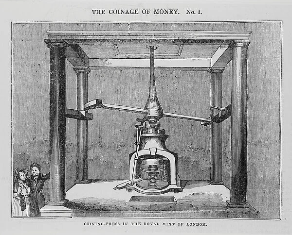 Boulton coining press at the Royal Mint, Tower Hill, from The Saturday Magazine