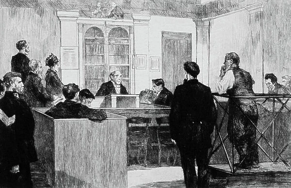 Bow Street Police Court Hall in London in 1884 (engraving)