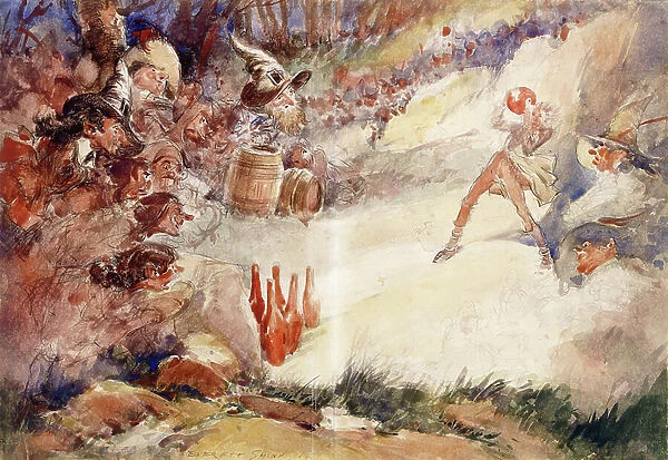 The Bowling Game, 1929 (watercolour and pencil on paper)