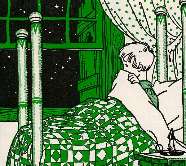 Boy in Bed Afraid of the Dark, 1932 (colour litho)