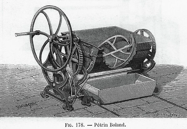 Bread manufacturing: Boland kneading - engraving of 'La France industrielle' by Bonnafoux, 1880
