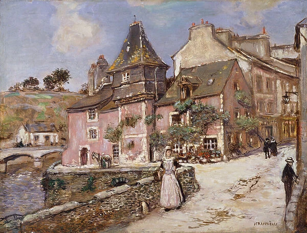Breton Town Scene, (oil on canvas)