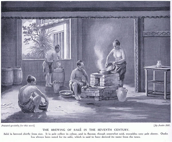 Brewing of Sake in the seventh century (litho)
