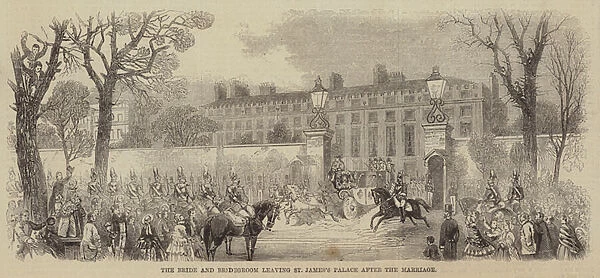 The Bride and Bridegroom leaving St Jamess Palace after the Marriage (engraving)