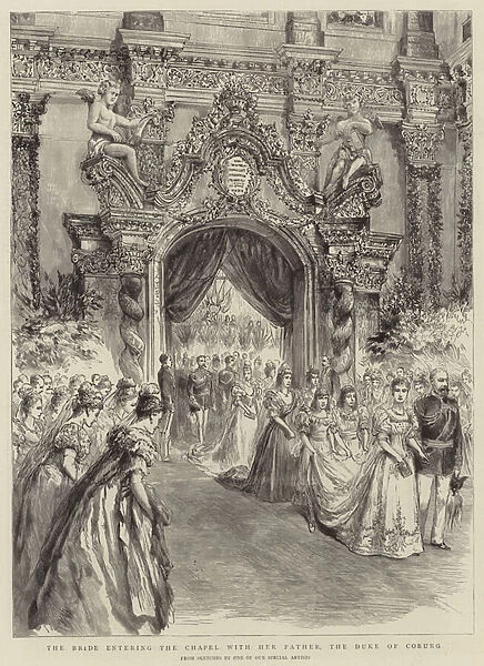 The Bride entering the Chapel with her father, The Duke of Coburg (engraving)