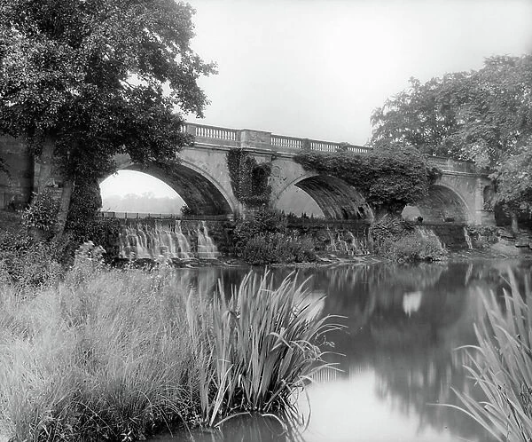 The bridge and cascade at Kedleston, from The Country Houses of Robert Adam, by Eileen Harris, published 2007 (b / w photo)