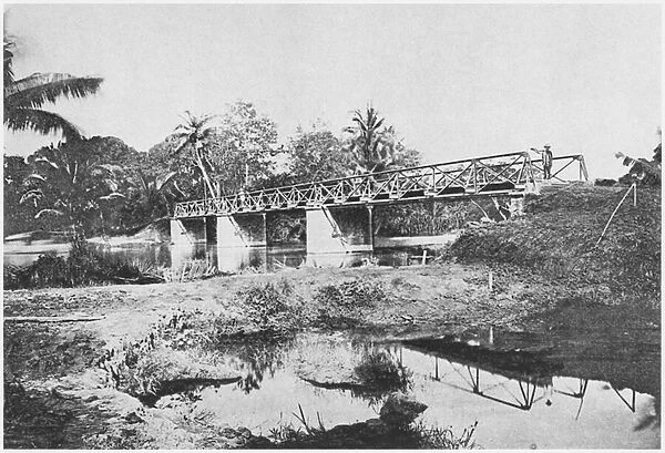 Bridge over Rach Lang River, district of Saigon, 1885 (b  /  w photo)