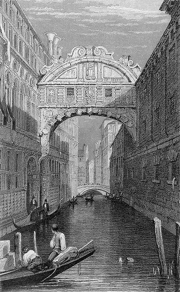 The Bridge of Sighs, Venice, engraved by Robert Wallis, 1829 (engraving)