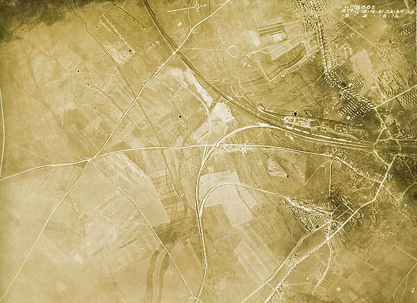 British aerial reconnaissance photographs recording the positions of trenches on the Western Front during the First World War, 1918 (photo)