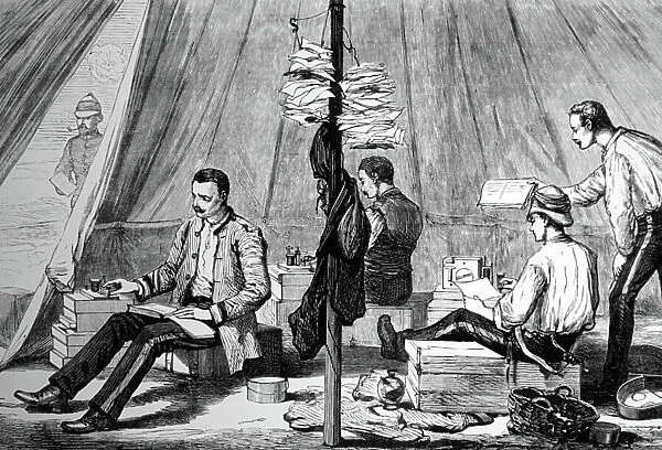 British army telegraph tent during the war in Egypt, 1882 (engraving)