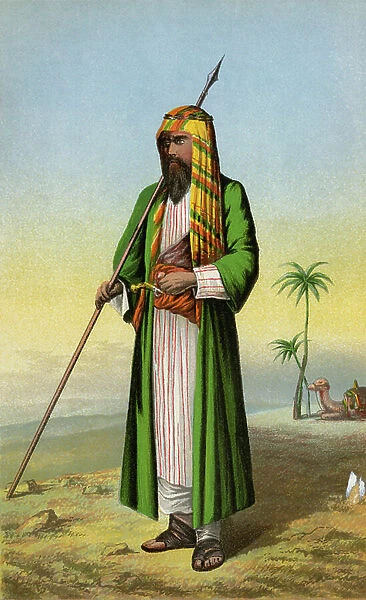 The British explorer Sir Richard Francis Burton (1821-1890) disappointed as an Afghan physicist under the name of Mirza Abdullah, pilgrimage to Mecca in 1853. Lithograph of the 19th century